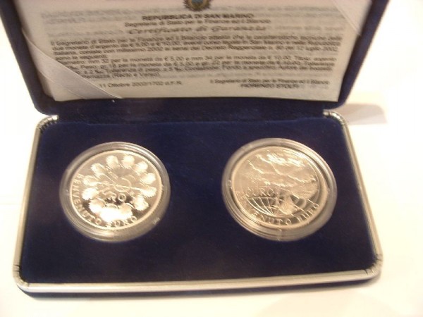 (afbeelding voor) 5 + 10 Euromunt San Marino 2002 Proof in cassette